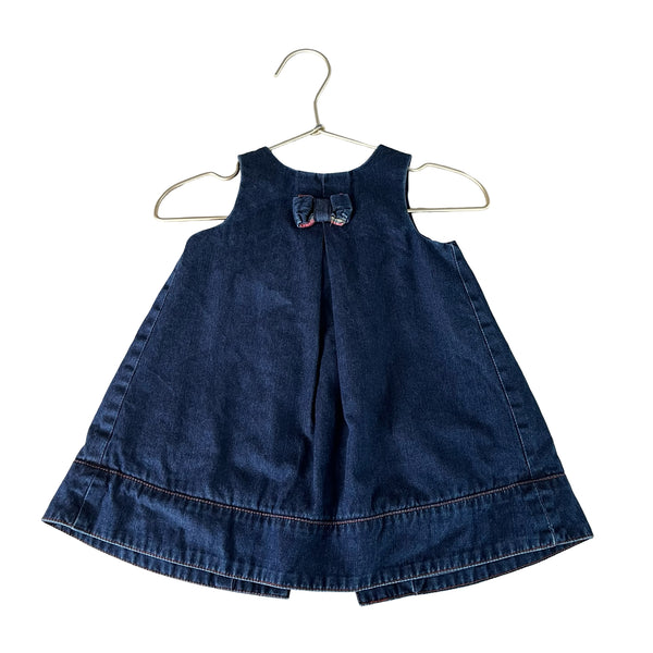 Jacadi Dark Denim & Plaid Bow Dress - Size 12 Mo