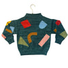 Misha & Puff Green & Multi-Color Shape Roll-Neck 100% Merino Wool Sweater - 6-7Y