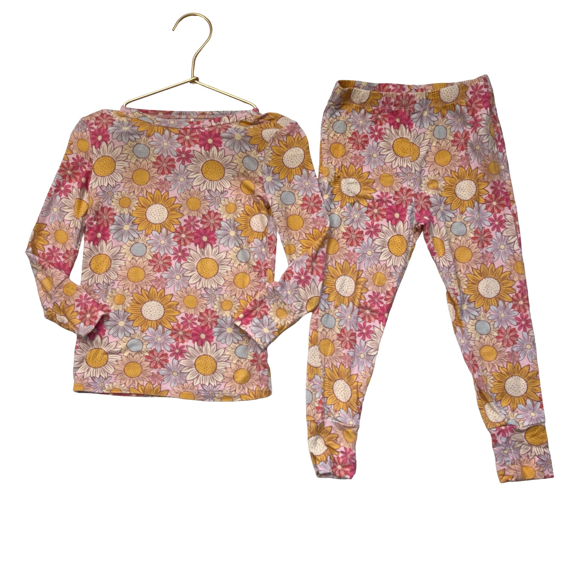 Posh Peanut Pastel Flower Print 2 Piece PJ Set - Size 3T-4T