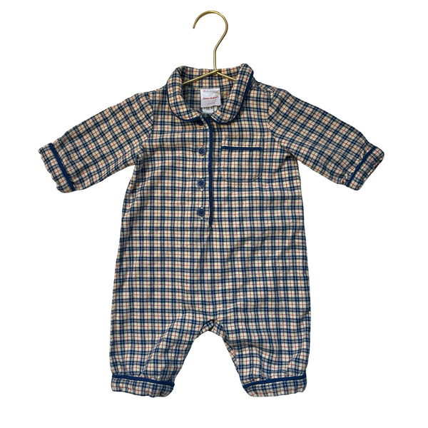 Hanna Andersson Ivory, Blue, Red Plaid Flannel One-Piece Jumpsuit - 0-3 Mo