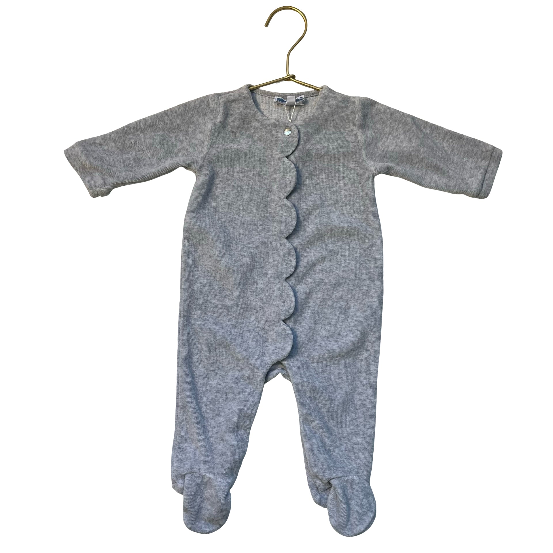 Jacadi Gray Velour Scallop Footed One-Piece - Size 3 Mo