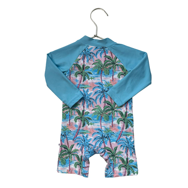 Caden Lane Light Blue Tropical Print Swim Suit Romper - Size 6-12 Mo