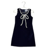 Lola & The Boys Navy Velvet & Silver Beaded Bow Dress - Size 4