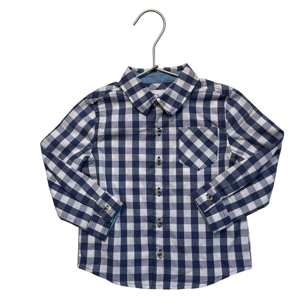 Sammy + Nat Blue & White Check Button Down Shirt - Size 12-18 Mo