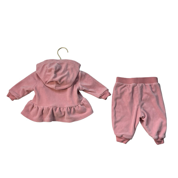 Ralph Lauren Pink Velour Hooded Zip Up Sweatshirt & Jogger Set - Size 3 Months