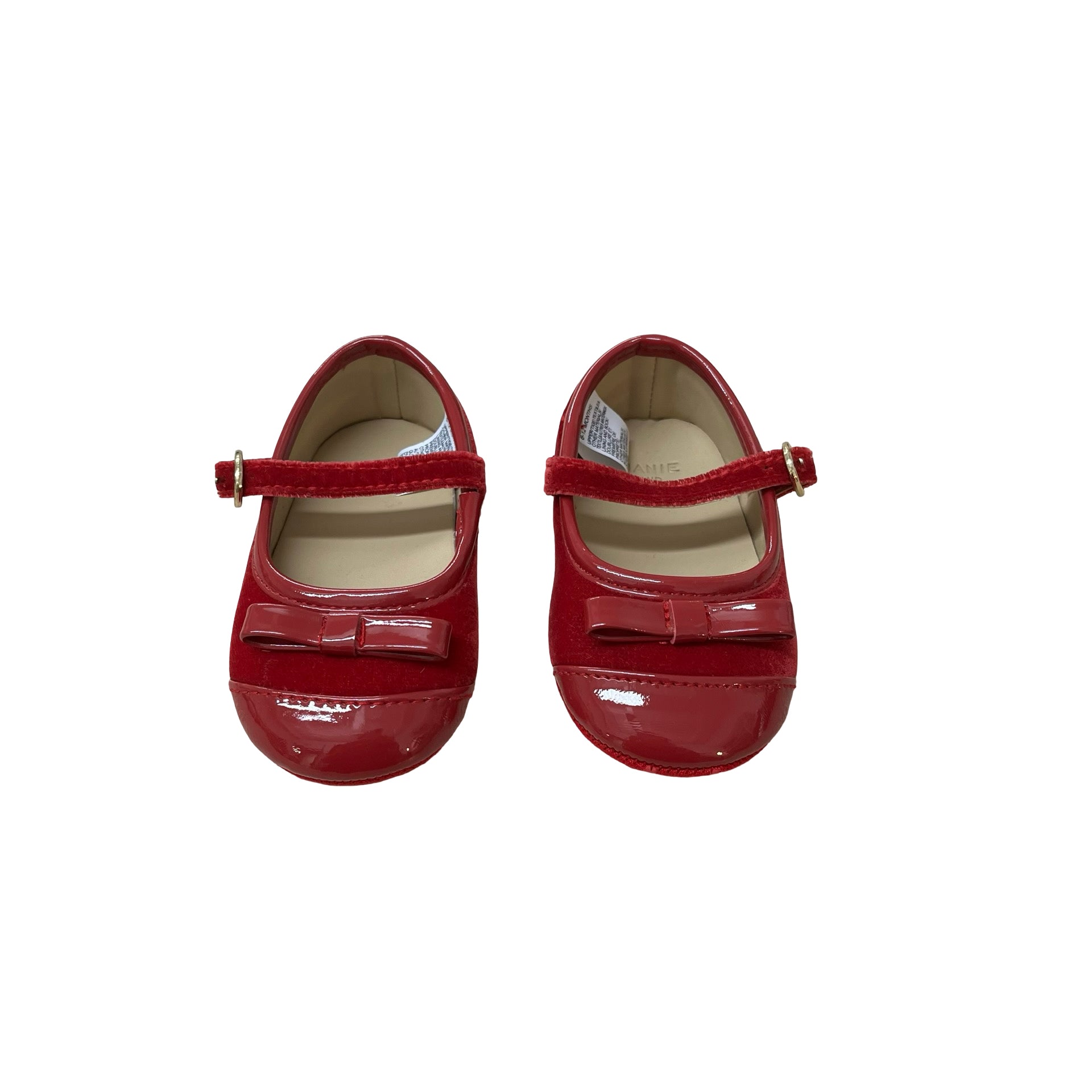 Janie and Jack Red Patent & Velvet Soft Sole Shoes - Size 6-12 Mo
