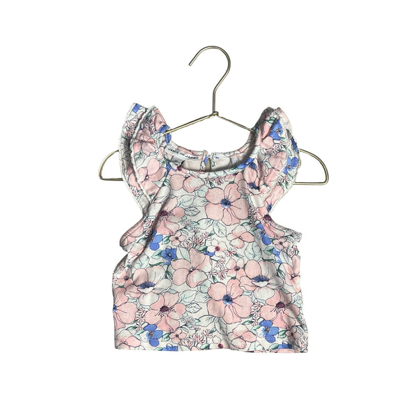 Janie and Jack Ivory, Pink, Blue Flower Print Dress - Size 2T