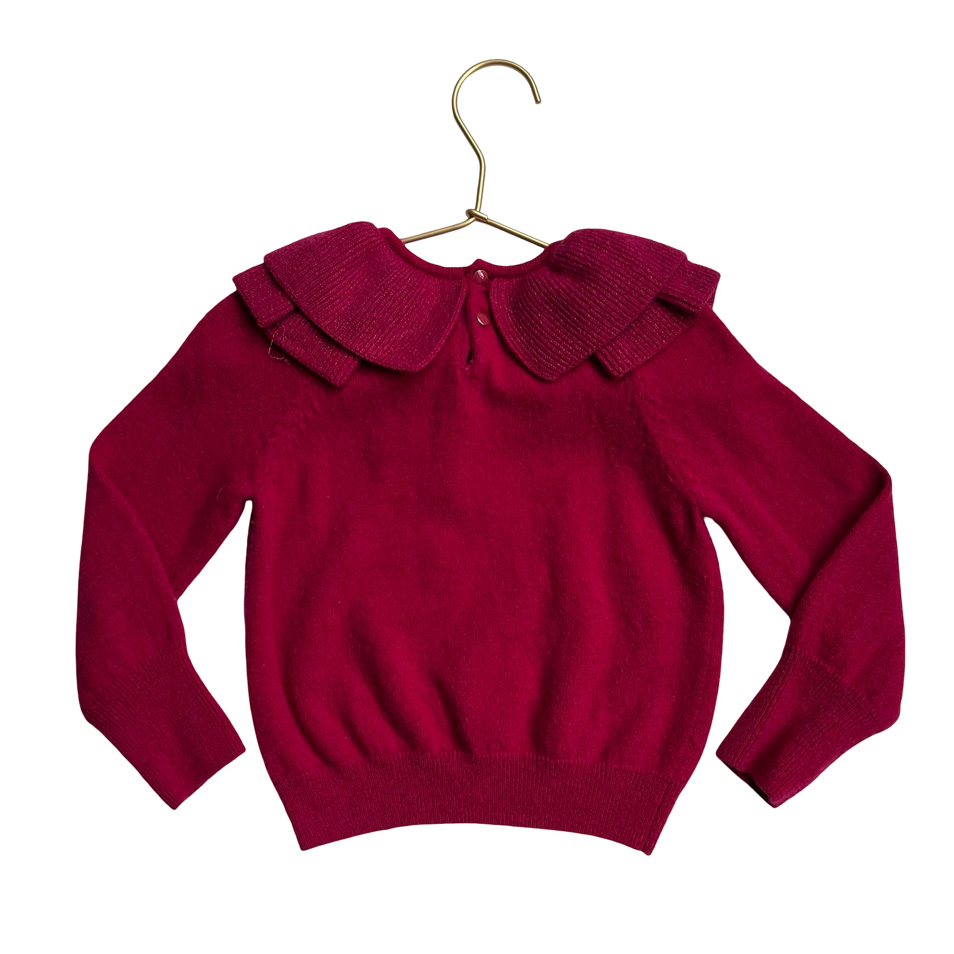 Jacadi Deep Pink Ruffle Sparkle Collar Sweater - Size 4A