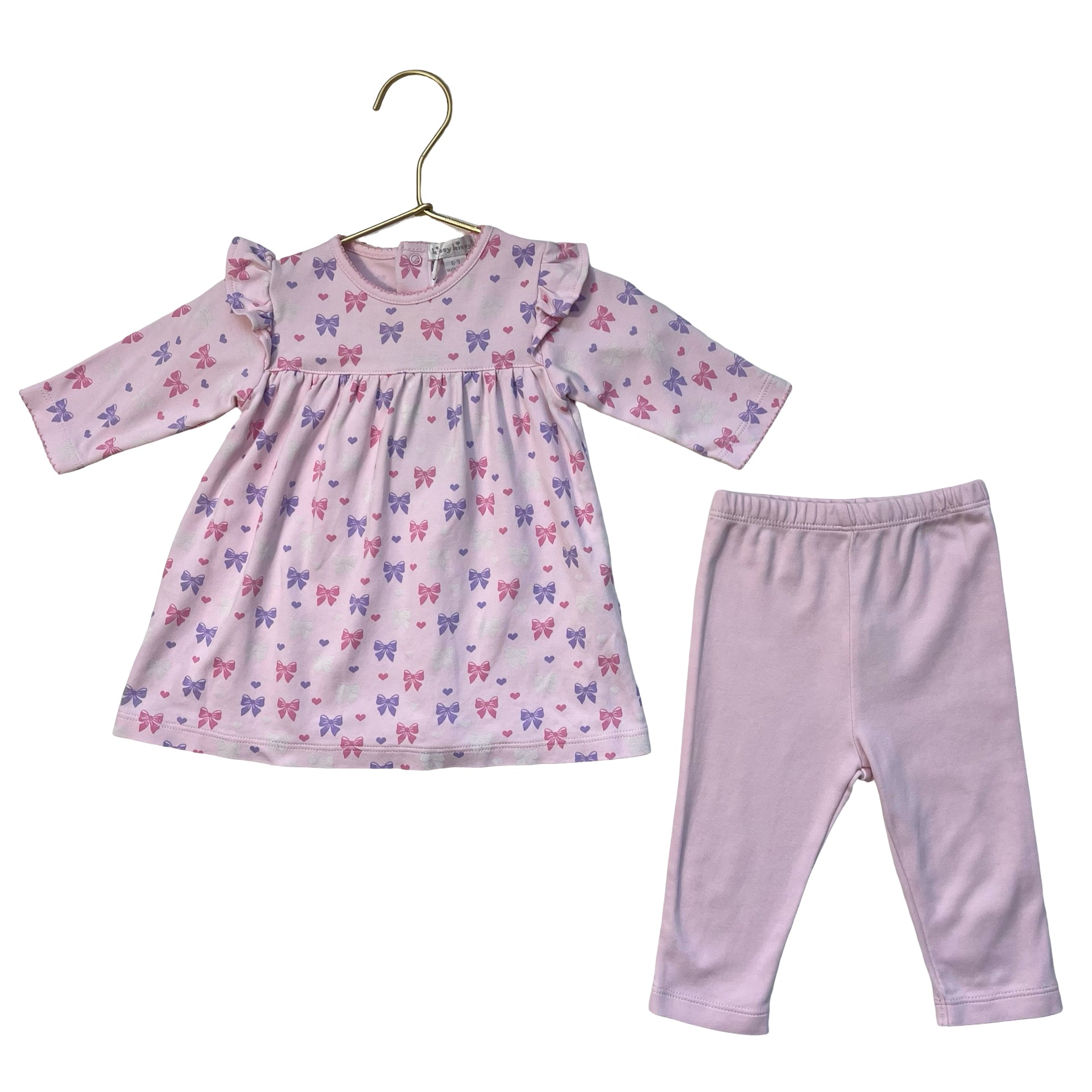 Kissy Kissy Pink Bow  Print Tunic Top & Leggings Set - Size 6-9 Mo