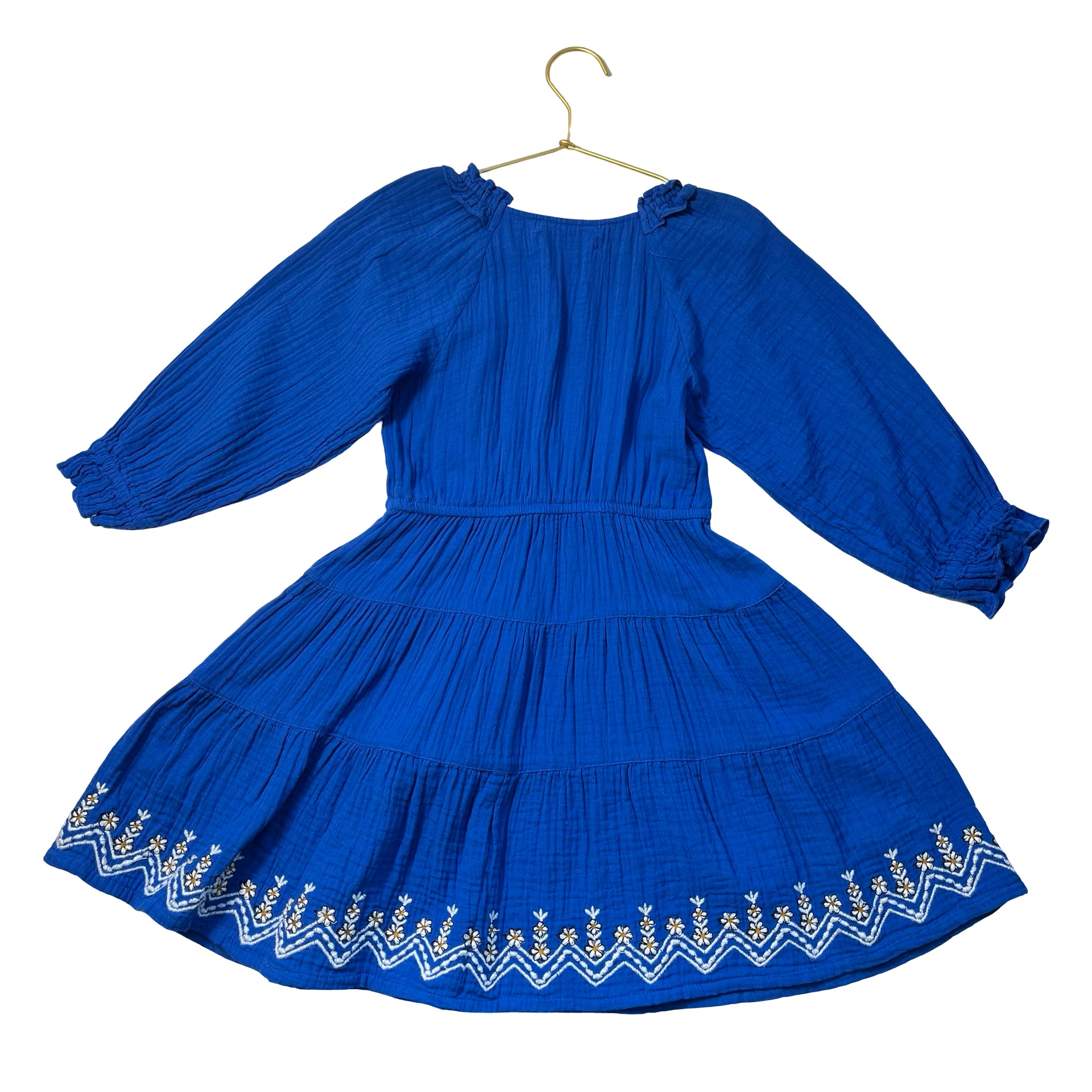 Zara Blue Cotton Gauze Embroidered Dress - Size 6