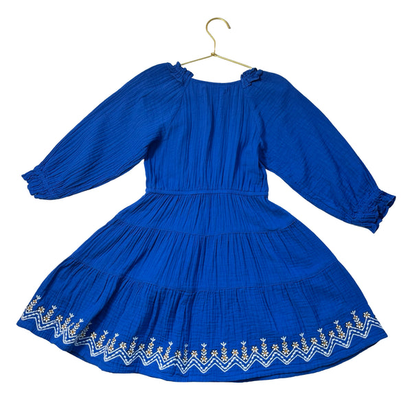 Zara Blue Cotton Gauze Embroidered Dress - Size 6
