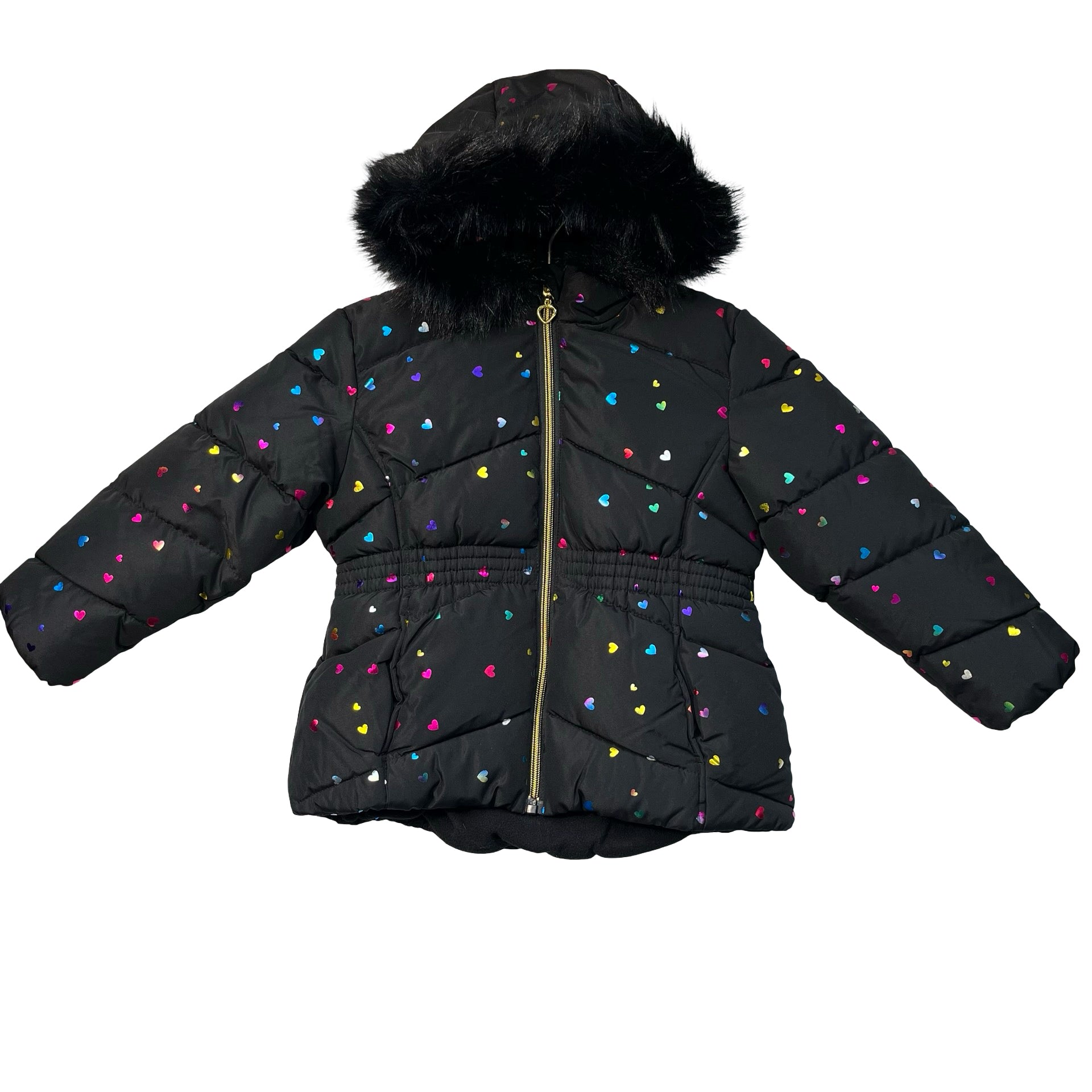 Rothschild R 1881 Black & Colorful Foil Heart Hooded Winter Jacket - Size 3T