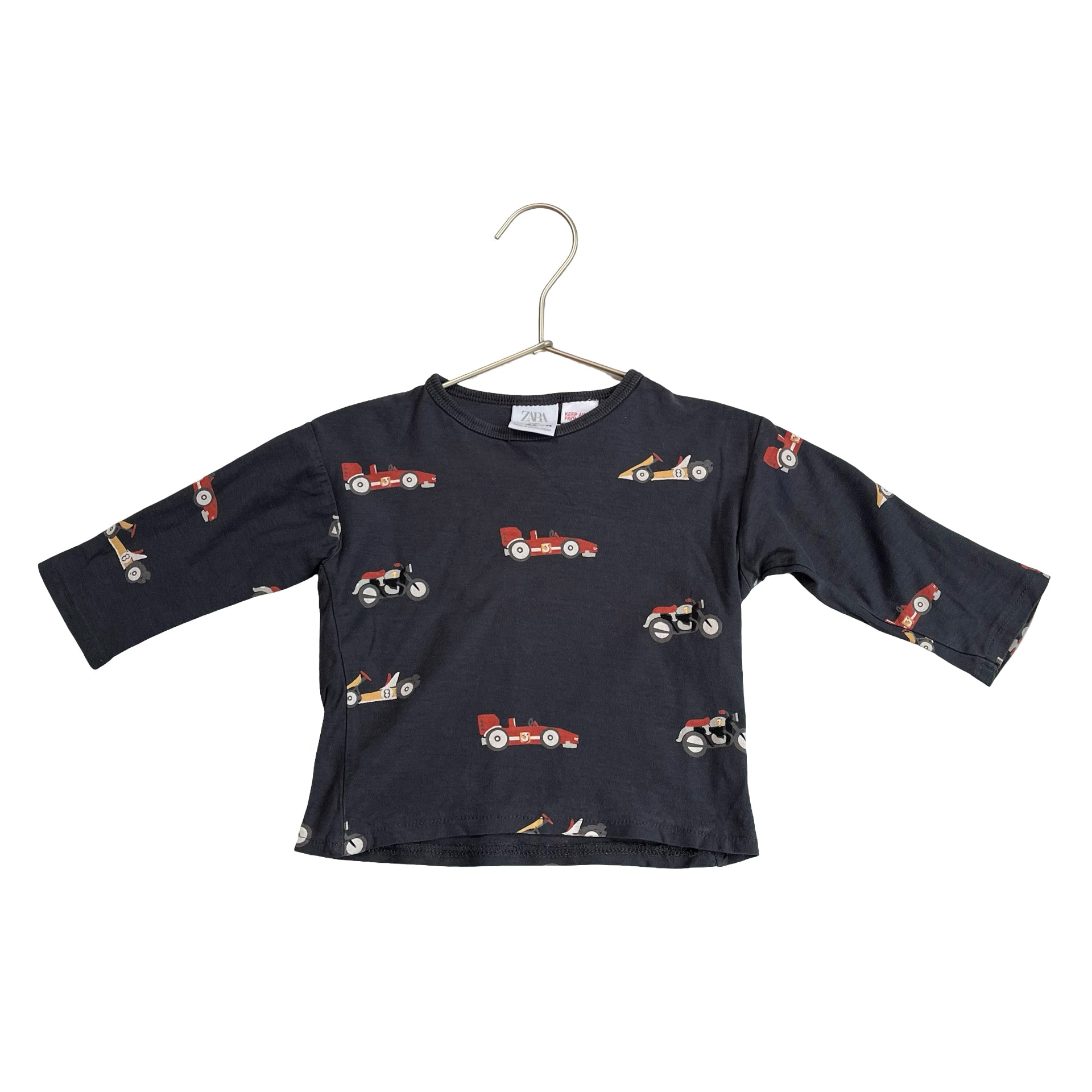 Zara Gray Race Car Print Shirt - Size 6-9 Mo