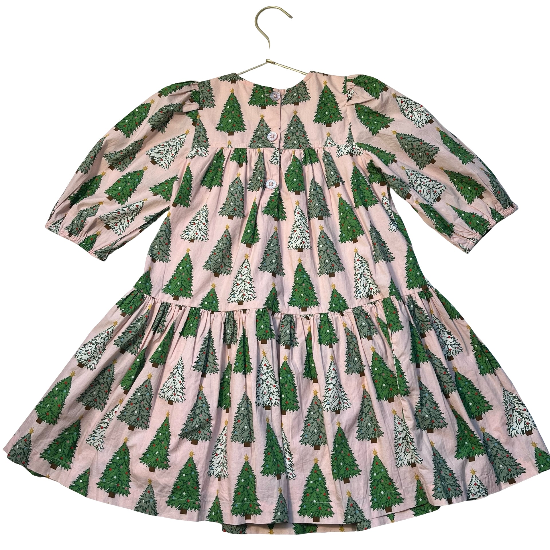 Pink Chicken Pink & Green Christmas Tree Print & Sequin Dress - Size 6Y