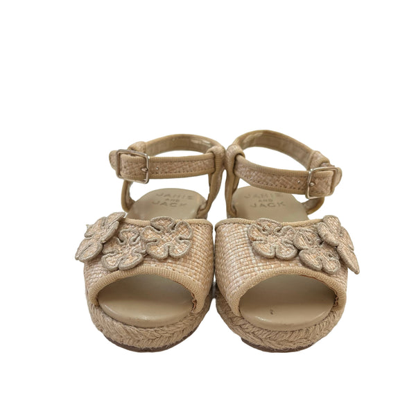 Janie and Jack Khaki Flower Raffia Sandals - Size 4