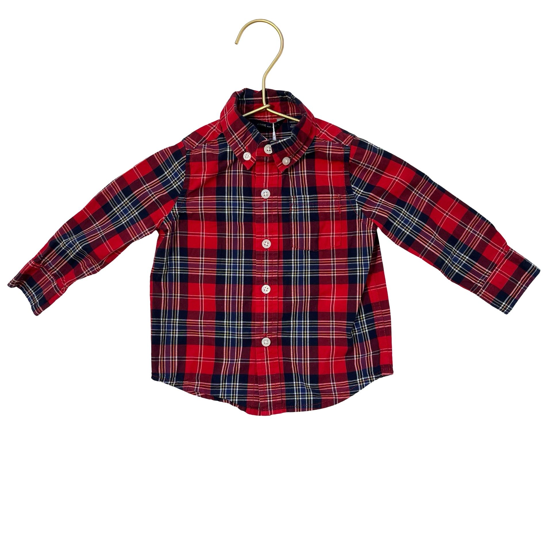 Janie and Jack Red Tartan Plaid Button Down Shirt - Size 6-12 Mo
