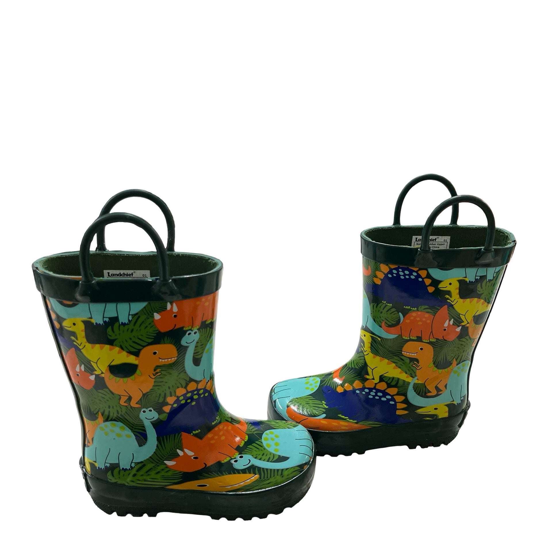 Landchief Green Dino Print Rain Boots - Size 7