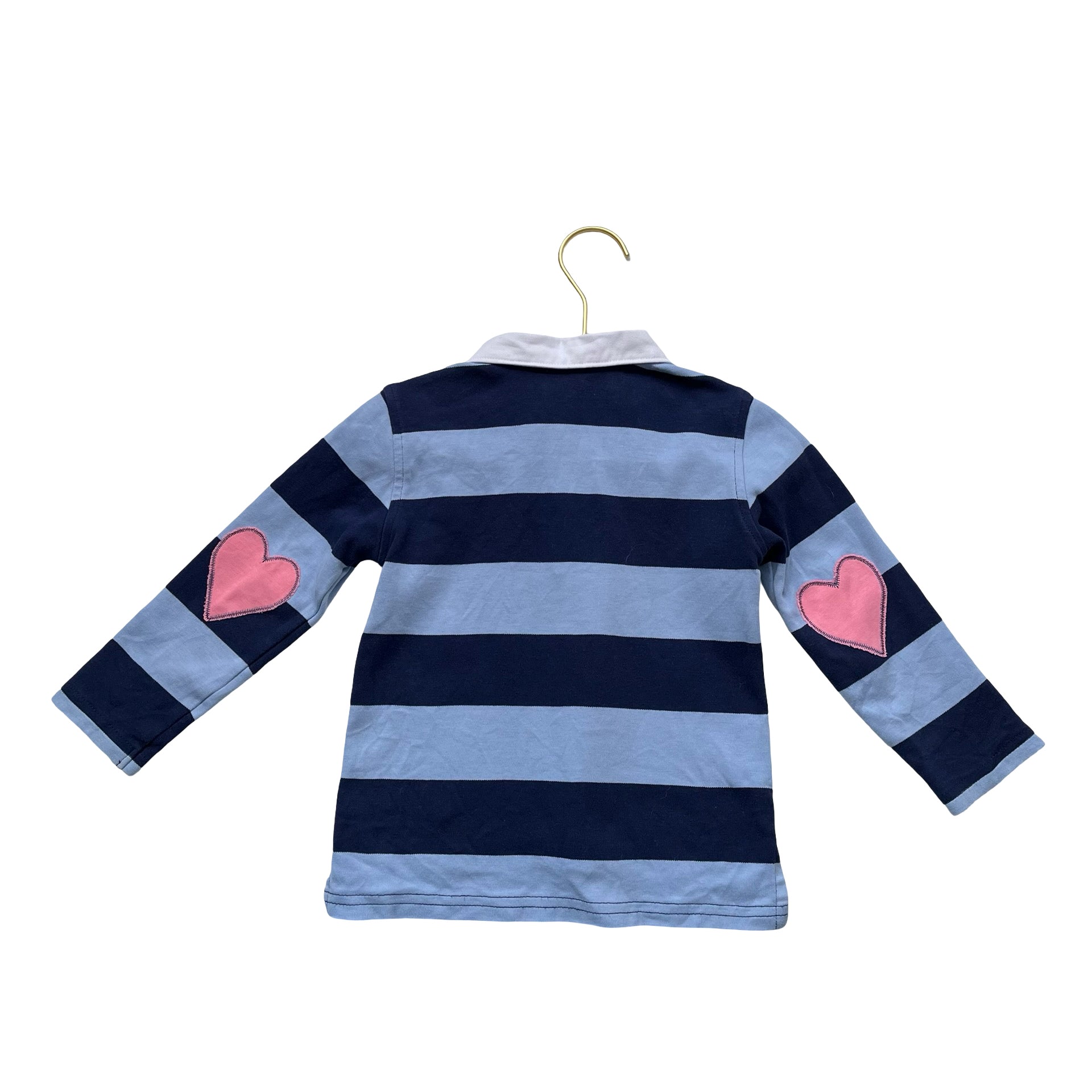 Beaufort Bonnet Co. Blue Striped & Pink Heart Rugby Shirt - Size 3T
