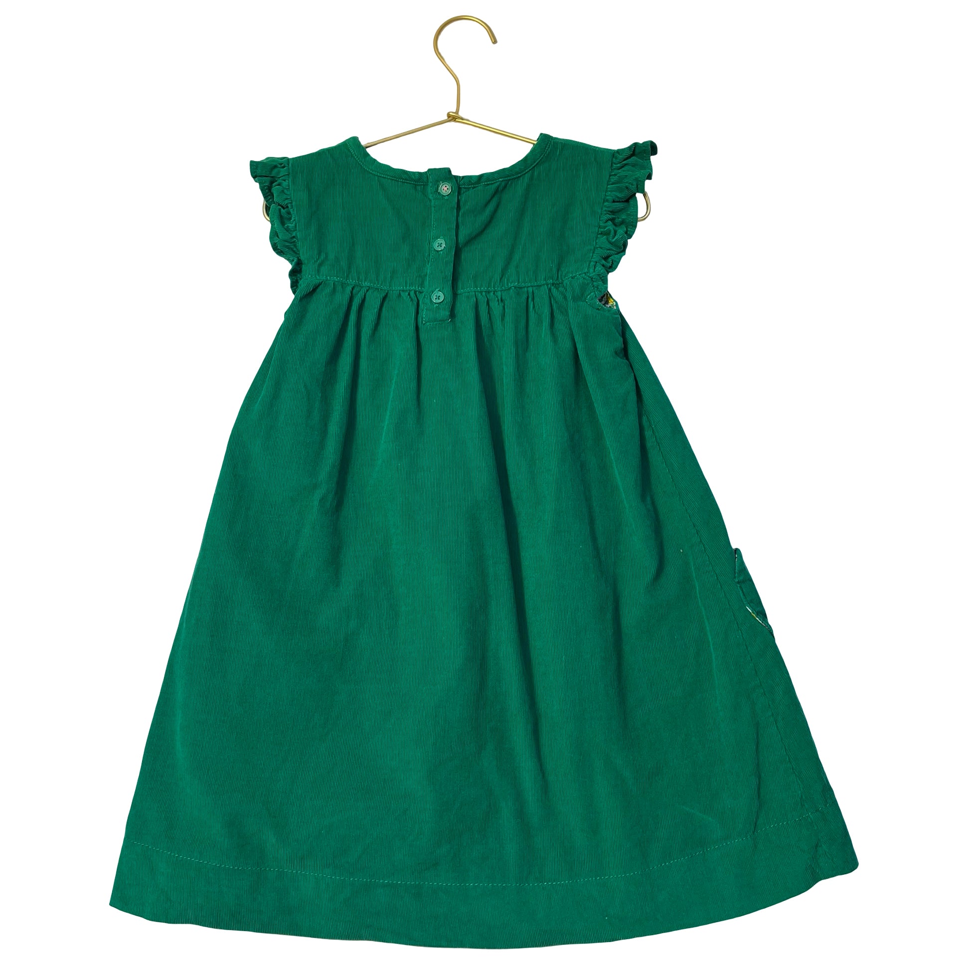 Mini Boden Green Heart Pocket Corduroy Dress - Size 5-6Y
