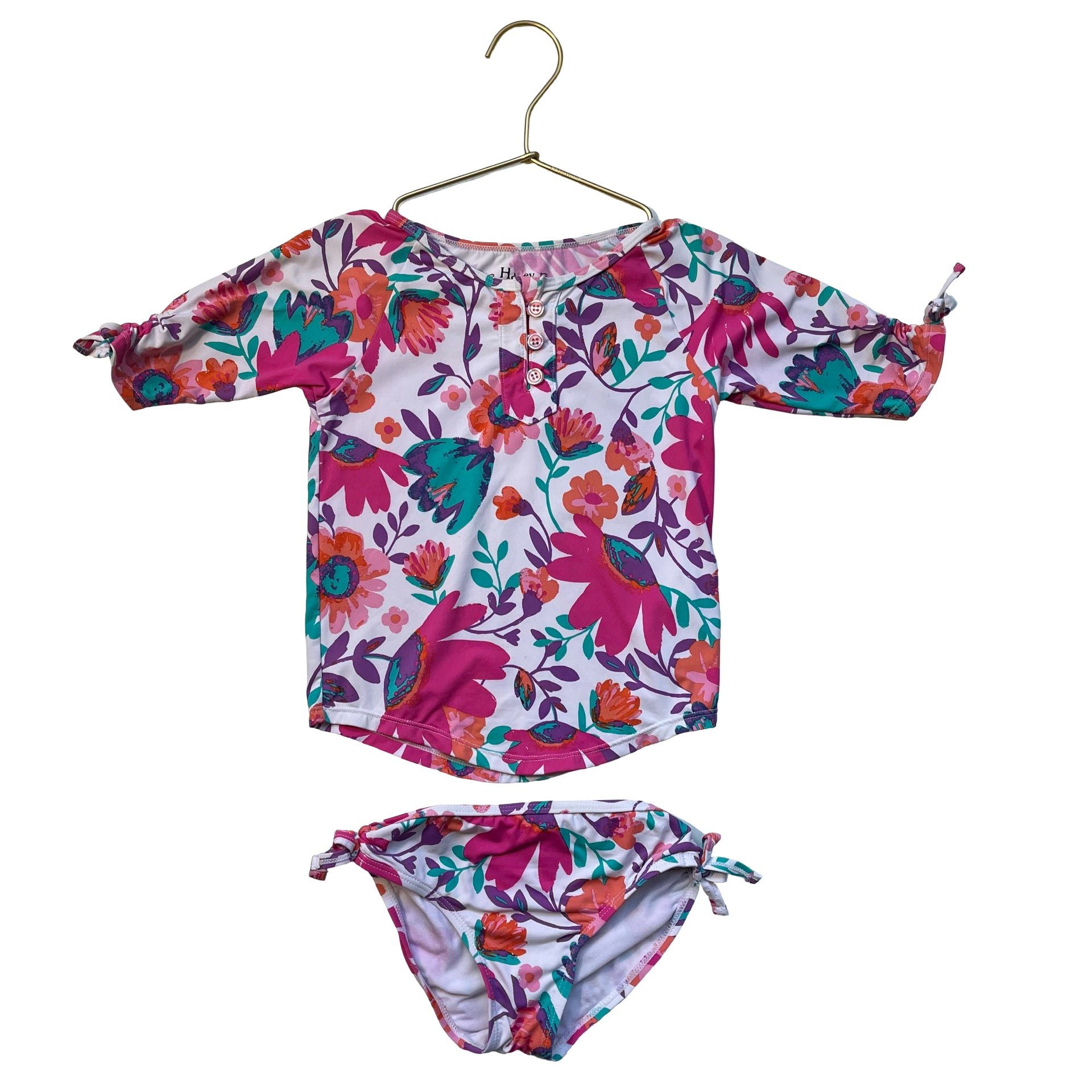 Hatley Flower Print Rash Guard 2 Piece Swim Suit - Size 4