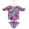 Hatley Flower Print Rash Guard 2 Piece Swim Suit - Size 4