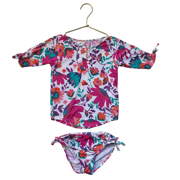 Hatley Flower Print Rash Guard 2 Piece Swim Suit - Size 4