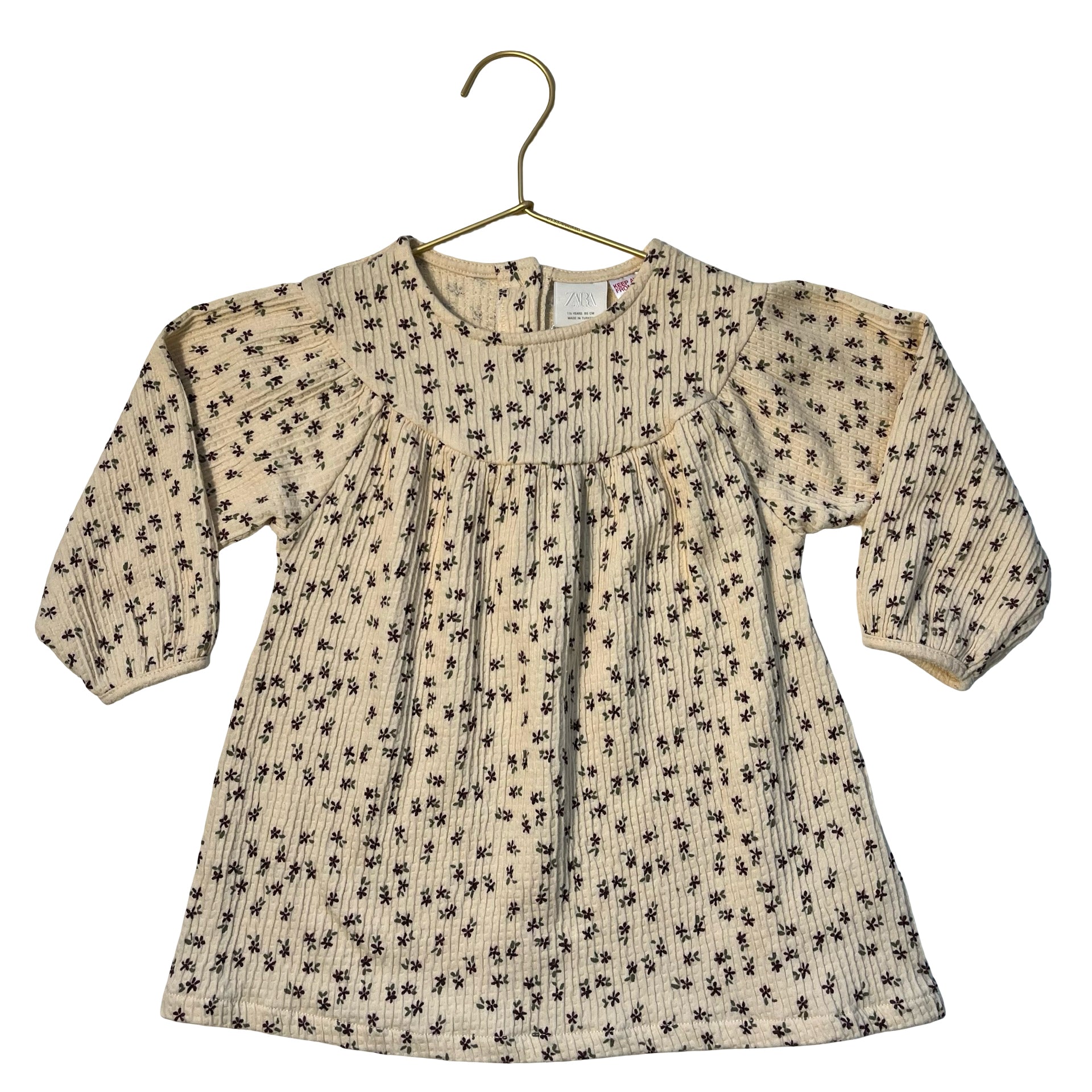 Zara Ivory Waffle Flower Print Dress - Size 1.5Y