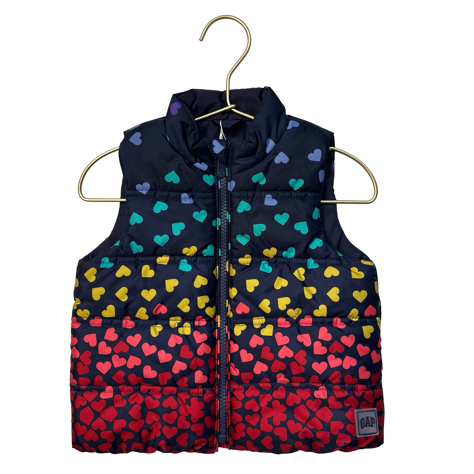 Baby Gap Navy & Colorful Heart Print Puffer Vest - Size 18-24 Mo