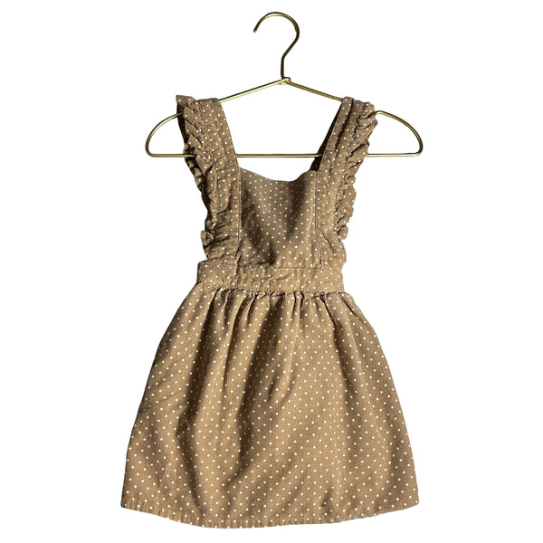 Cadet Rousselle Tan Polka Dot Corduroy Overall Dress - Size 24 Mo
