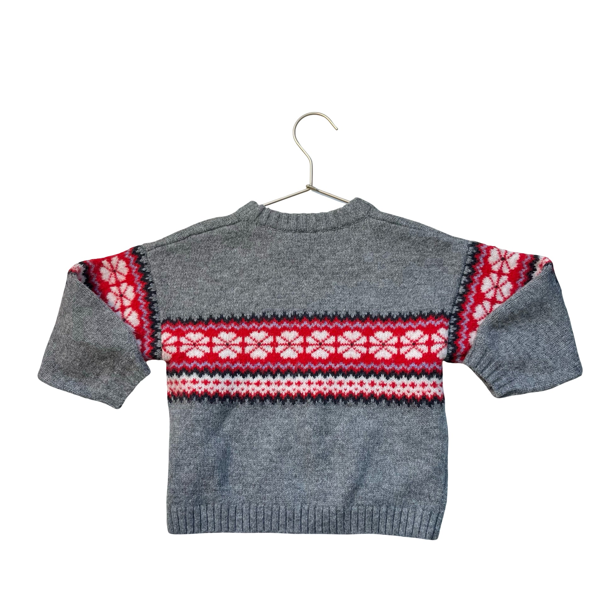Hanna Andersson Gray & Red Fair Isle Sweater - Size 3T