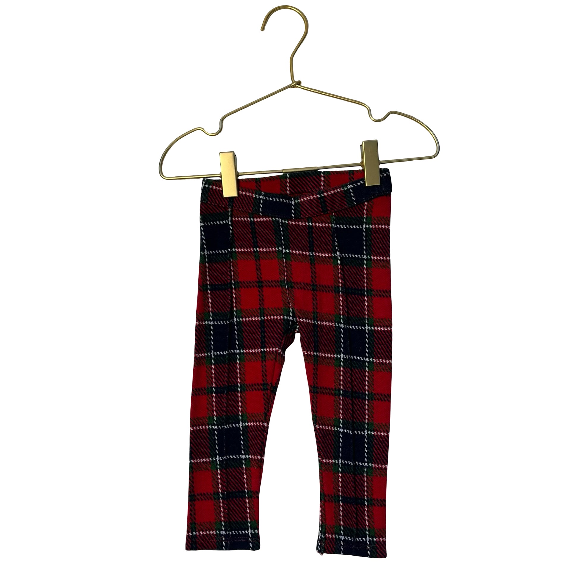 Janie and Jack Red Tartan Plaid Cotton Knit Leggings - Size 12-18 Mo