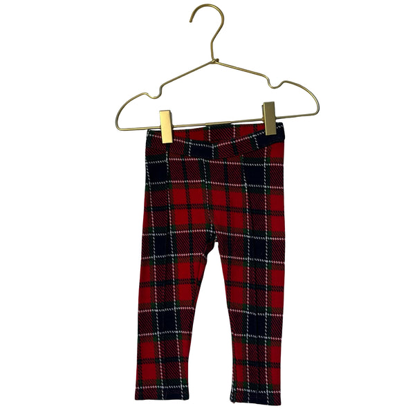 Janie and Jack Red Tartan Plaid Cotton Knit Leggings - Size 12-18 Mo