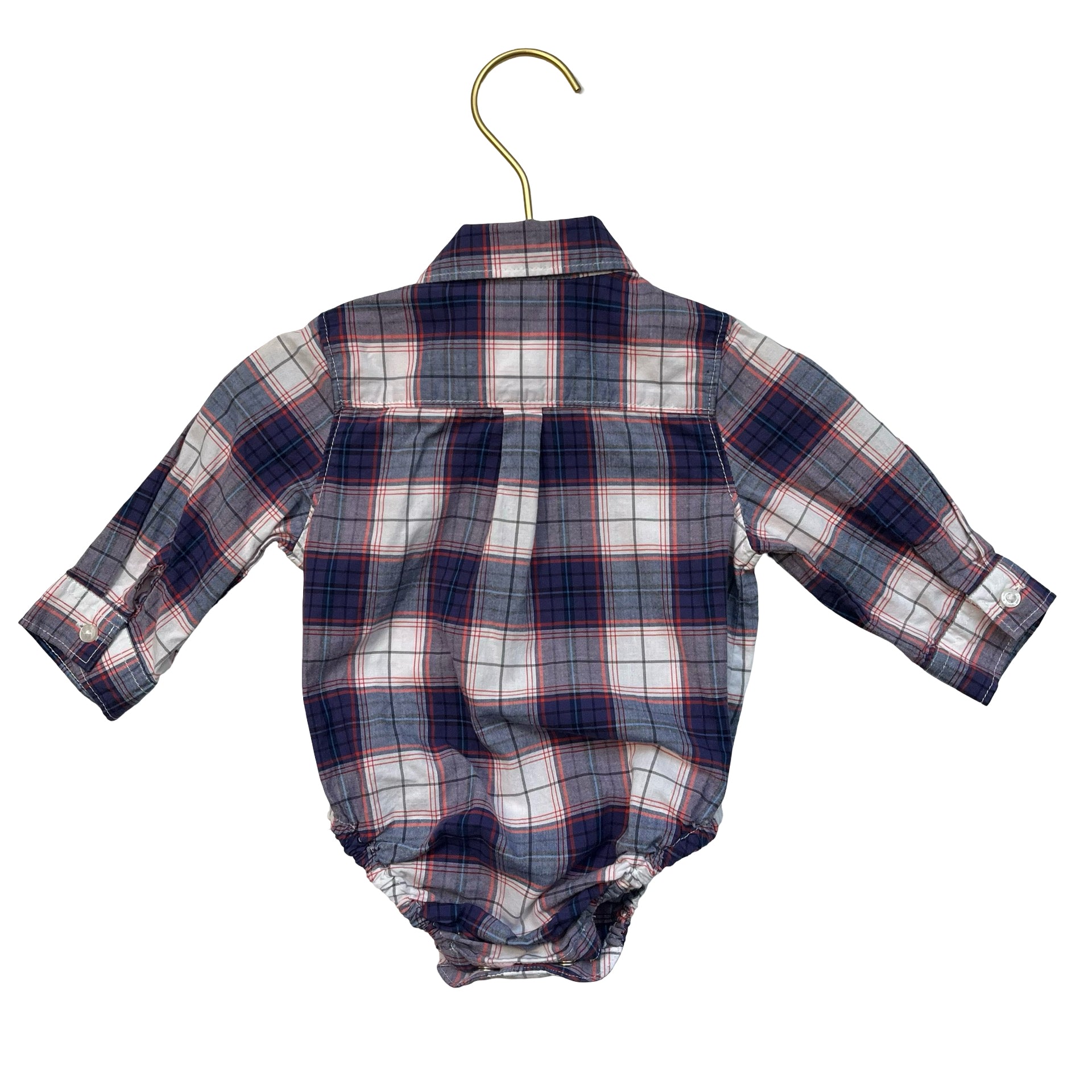 Janie and Jack Blue, White, Red Plaid Button Down Bodysuit - Size 3-6 Mo