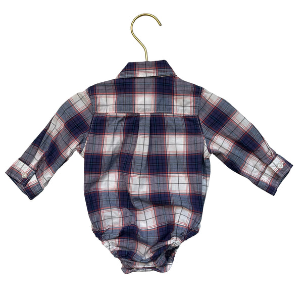 Janie and Jack Blue, White, Red Plaid Button Down Bodysuit - Size 3-6 Mo