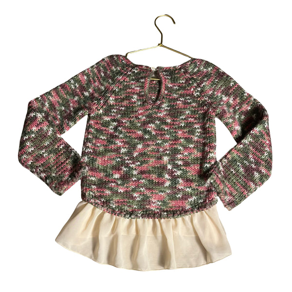Hanna Andersson Olive Green & Pink Space Dye Sweater, Chiffon Hem - Size 110 (5)