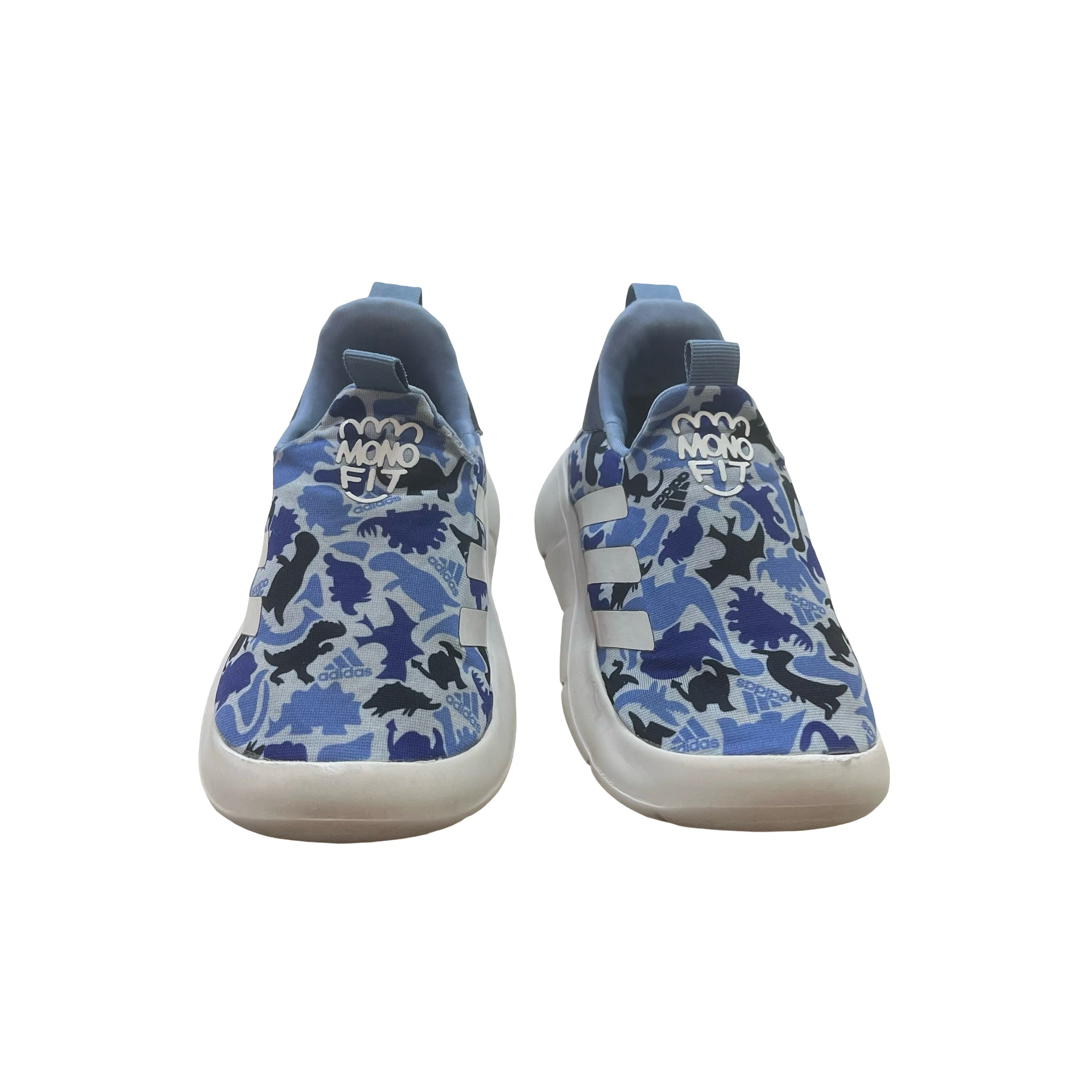Adidas Mono Fit Blue Dino Camouflage Sneakers - Size 8.5K
