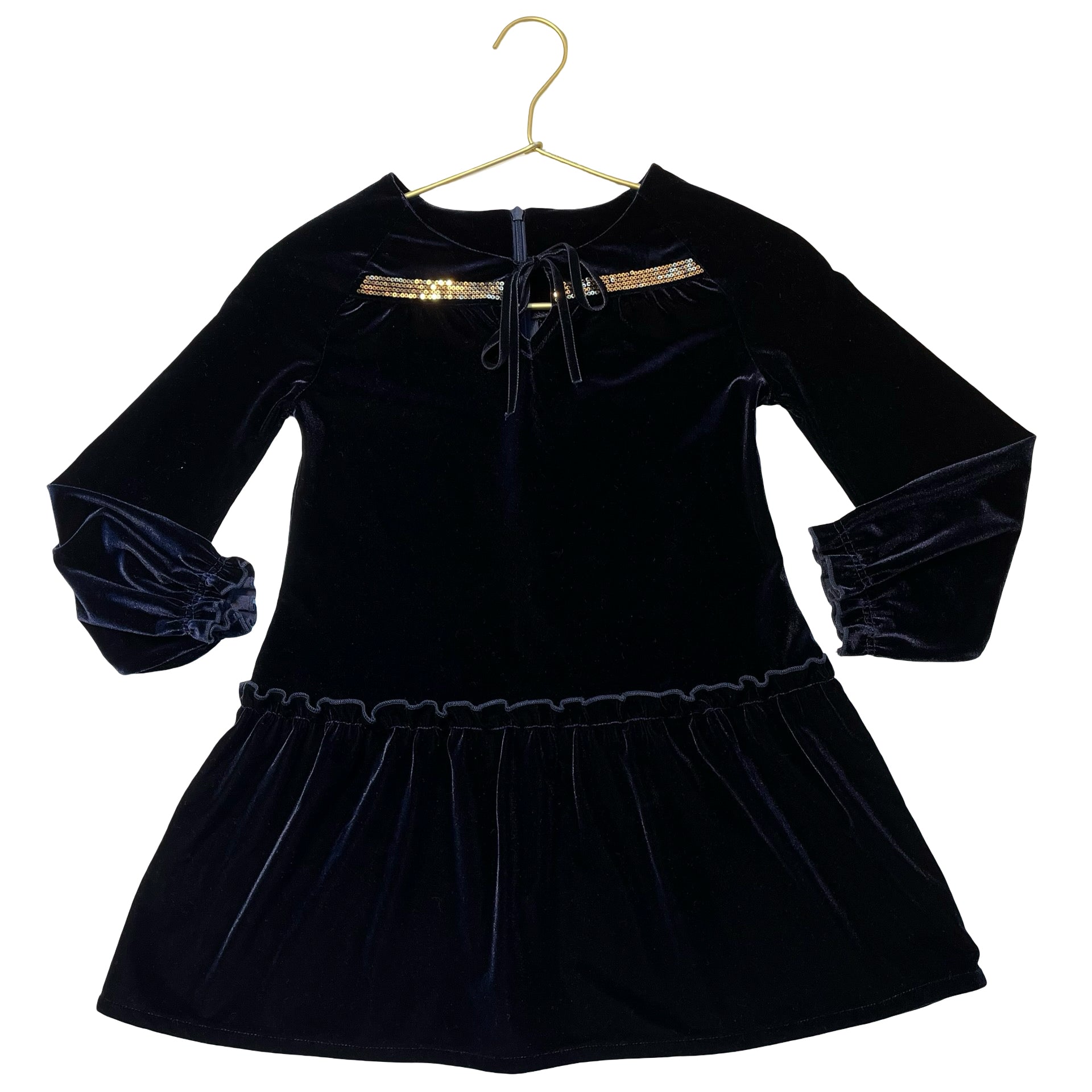 Egg Navy & Gold Sequins Velvet Long Sleeve Dress - Size 7