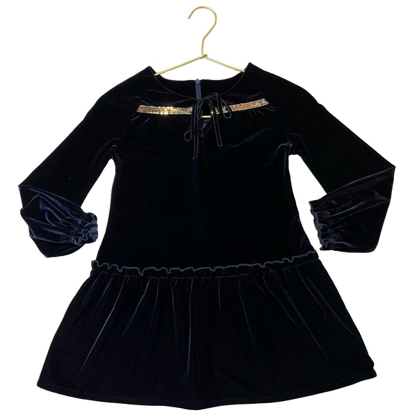 Egg Navy & Gold Sequins Velvet Long Sleeve Dress - Size 7