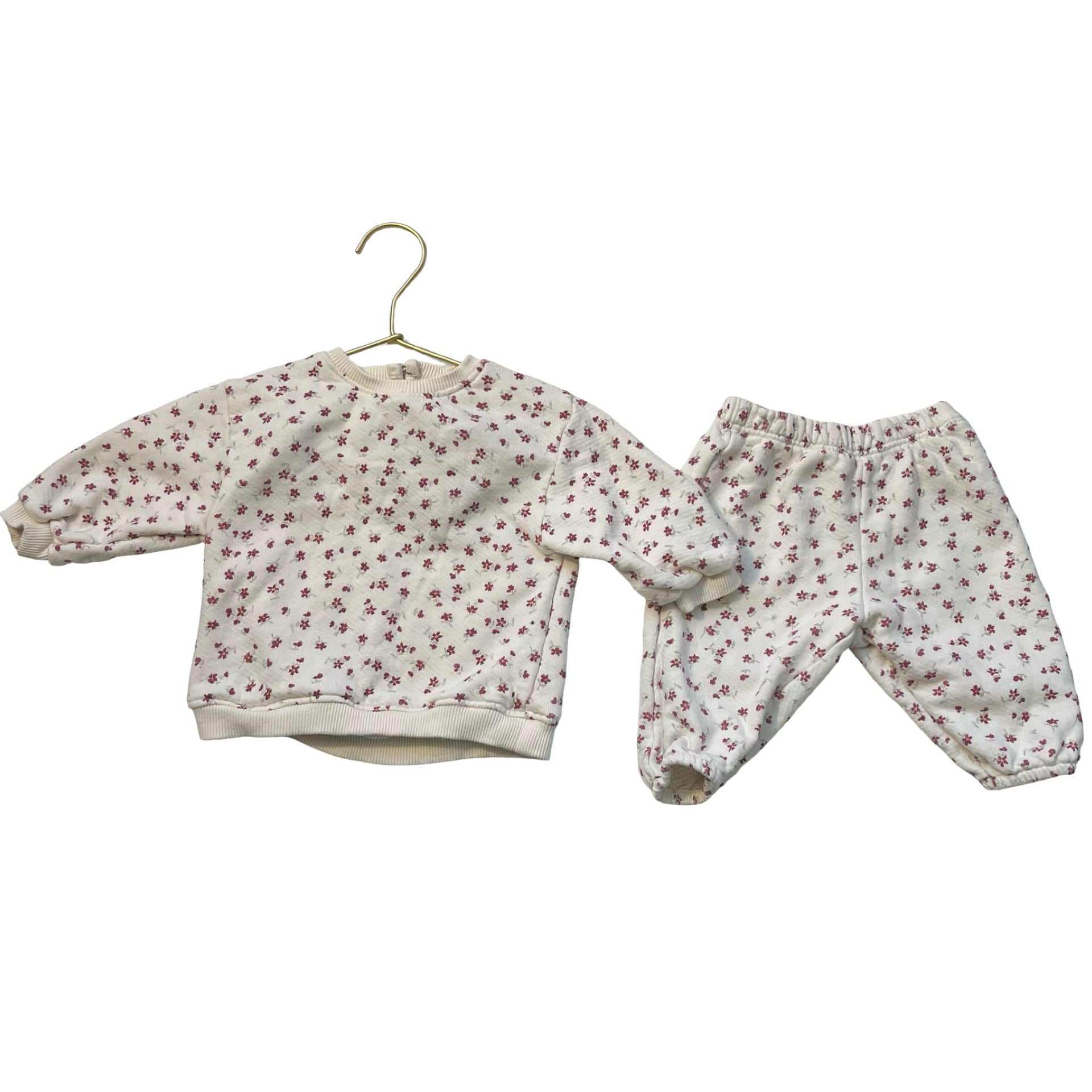 Zara Ivory & Red Floral Sweatshirt & Jogger Set - Size 3-6 Mo