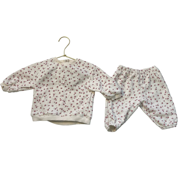 Zara Ivory & Red Floral Sweatshirt & Jogger Set - Size 3-6 Mo