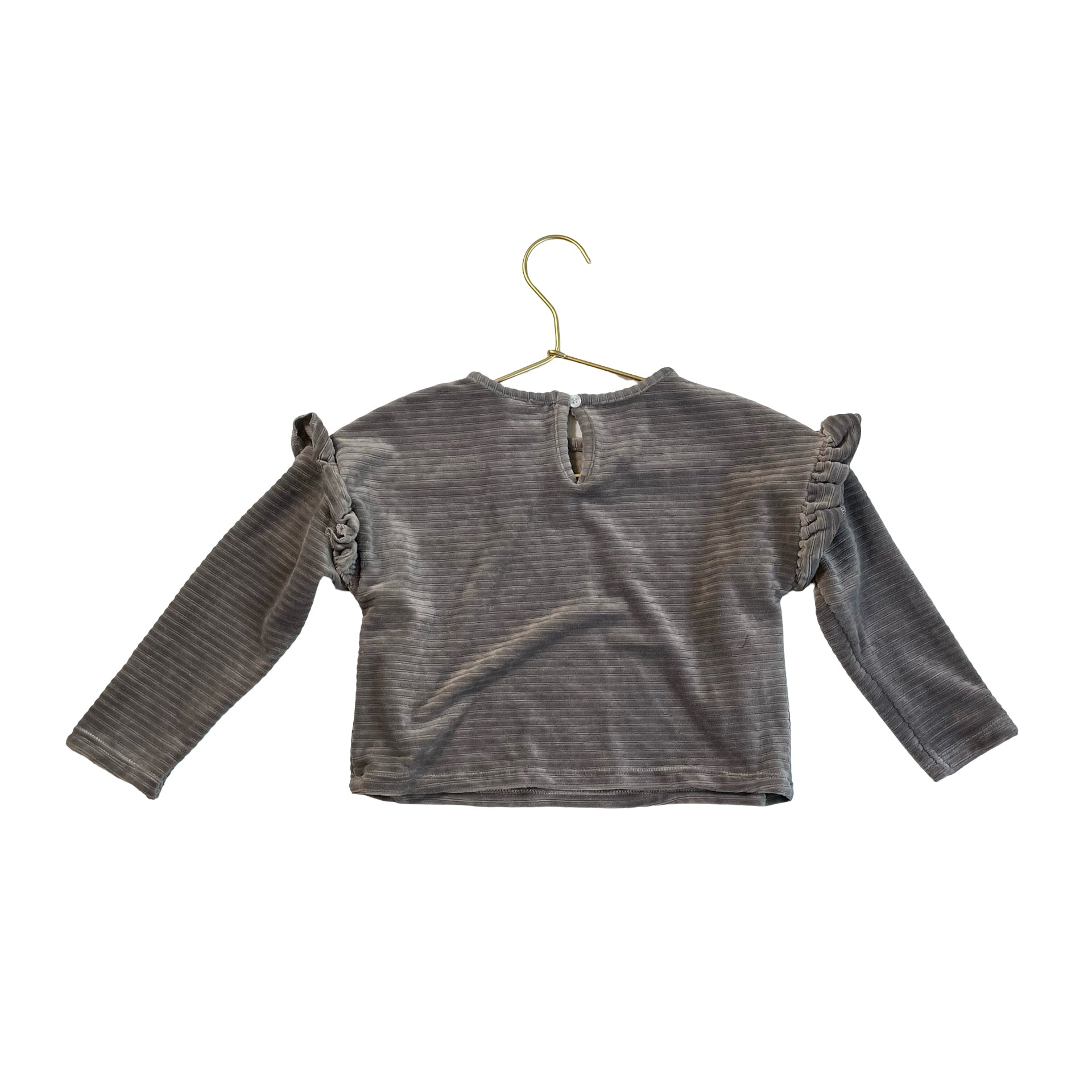 Vignette Gray Ribbed Velour Ruffle Top - Size 4Y