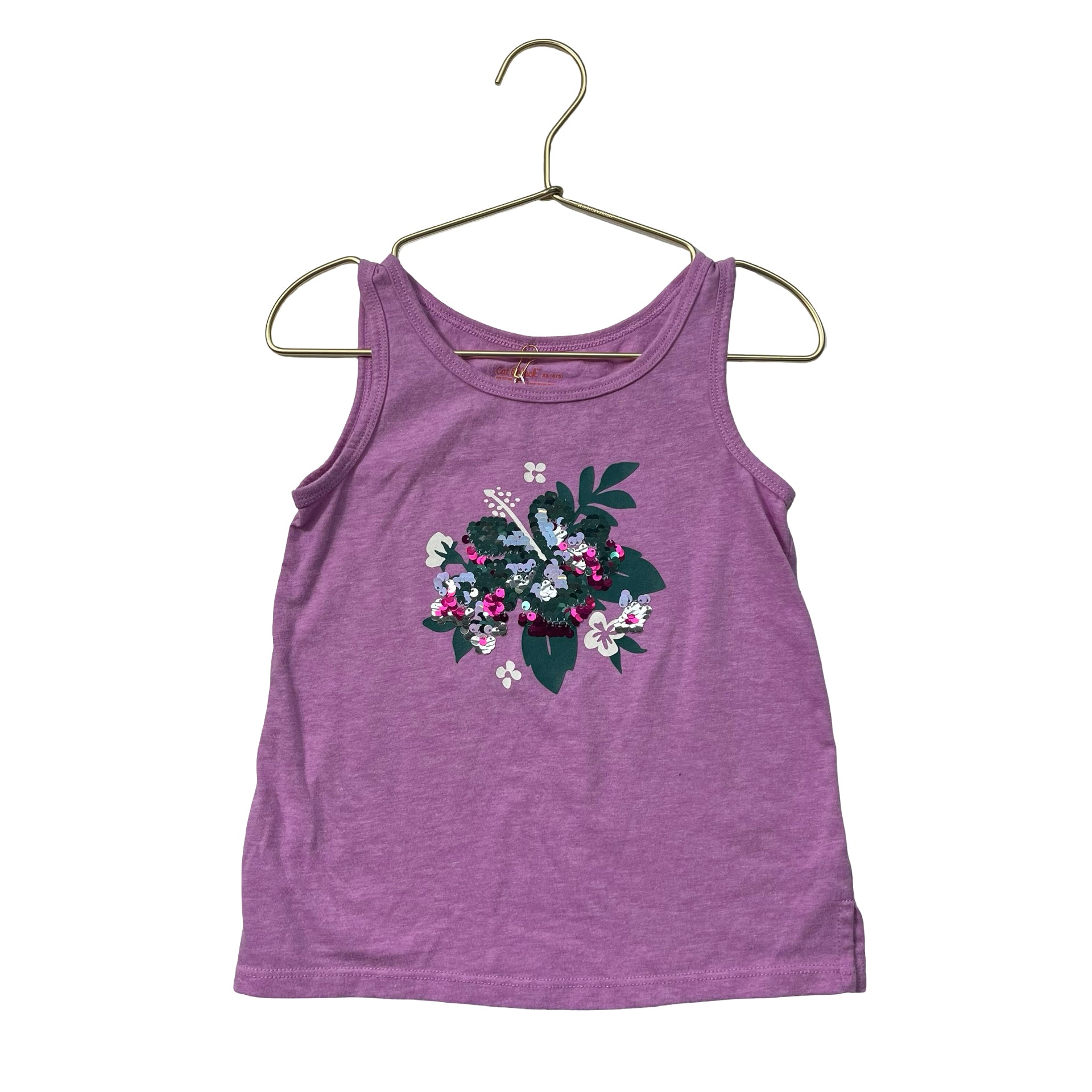 Cat & Jack Lavender & Sequin Flower Tank Top - Size XS 4-5