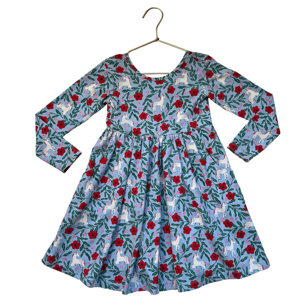 Hanna Andersson Blue Unicorn & Flower Print Dress - Size 5