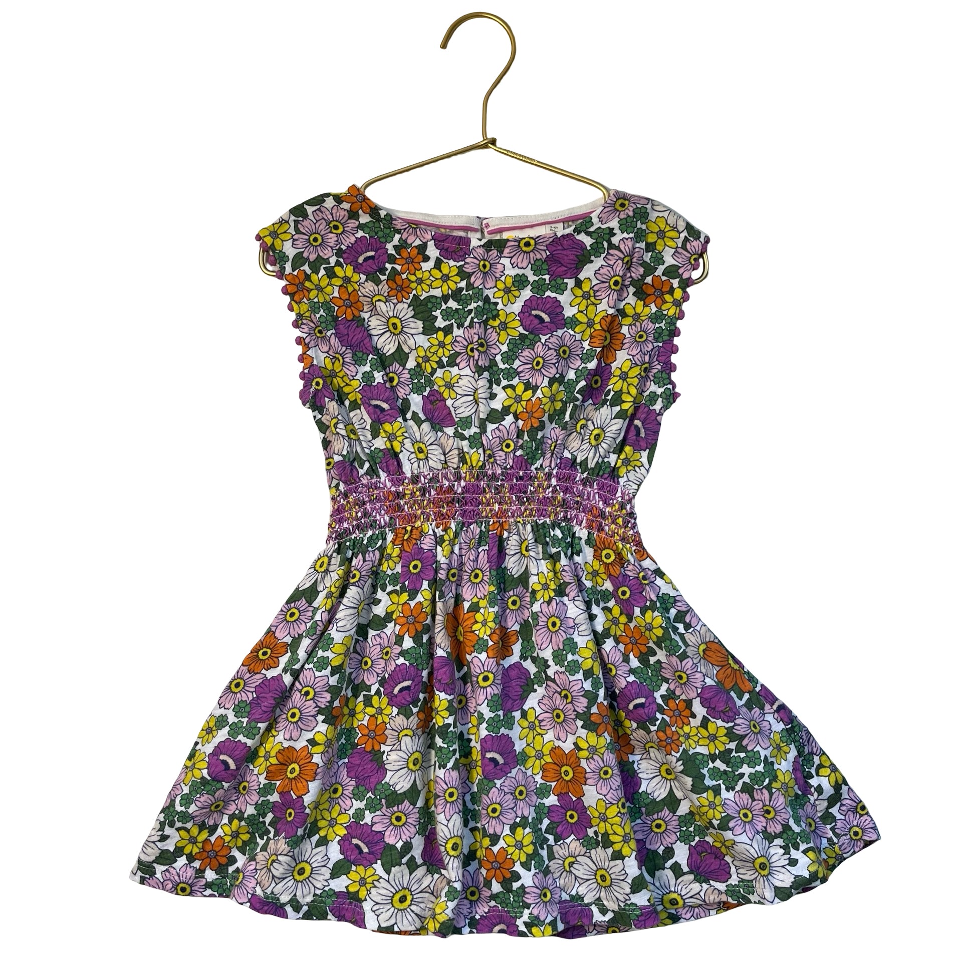 Mini Boden Purple, Yellow, Orange Flower Print Dress - Size 3-4Y