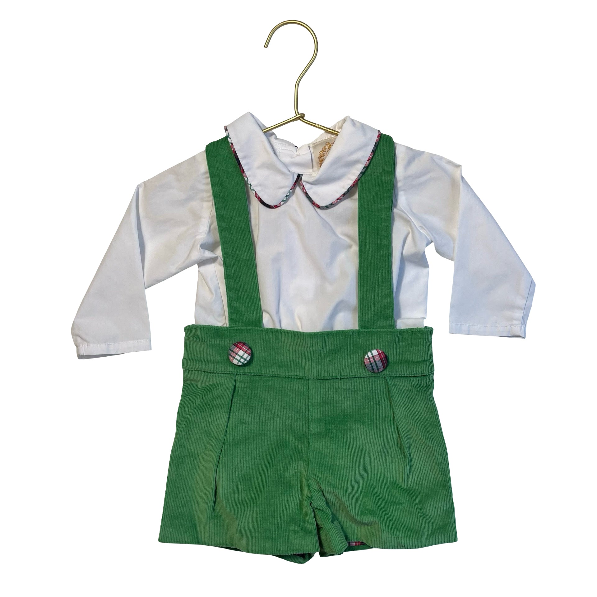 Beaufort Bonnet Green Corduory Suspender Shorts & White Bodysuit - Size 12-18 Mo