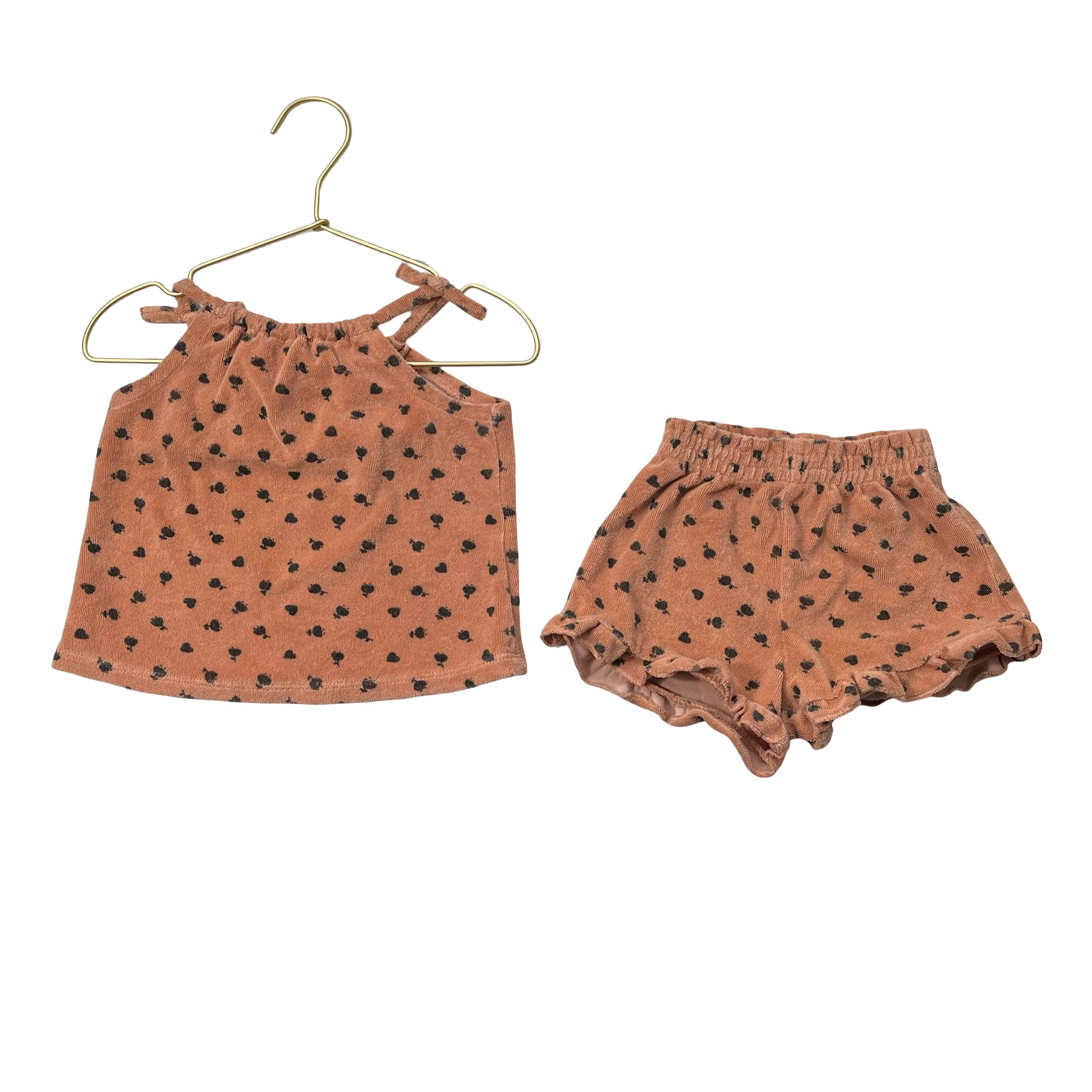 Zara Terra Cotta & Black Flower Print Terry Tank Top & Shorts Set - 12-18 Mo