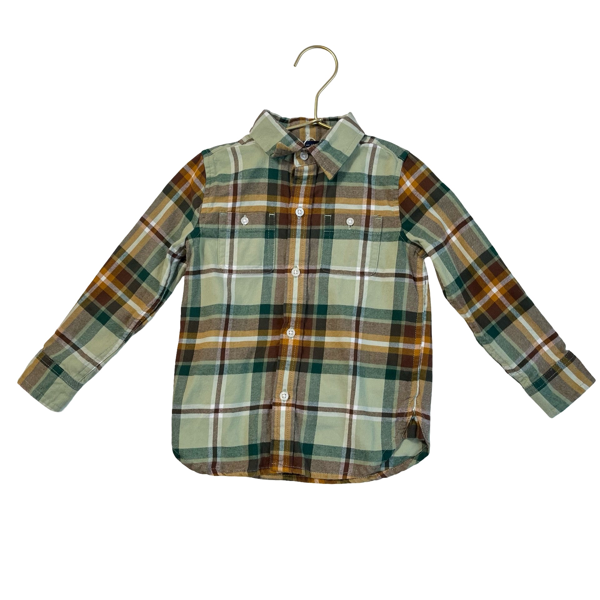 Janie and Jack Green, Orange, Ivory Plaid Button Down Shirt - Size 2T