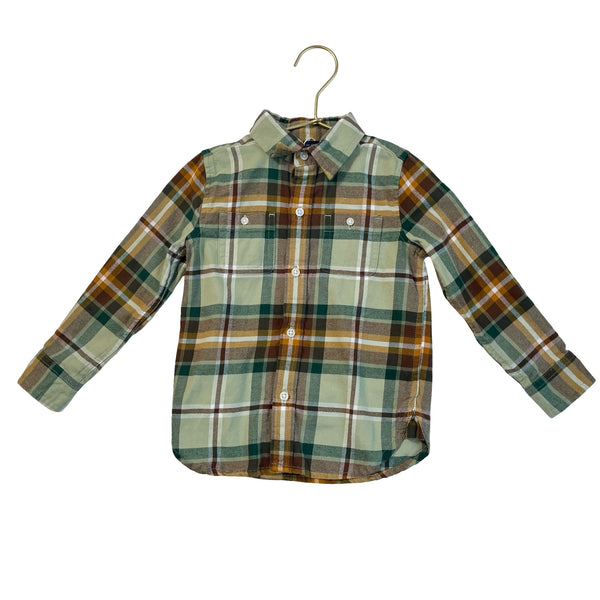 Janie and Jack Green, Orange, Ivory Plaid Button Down Shirt - Size 2T