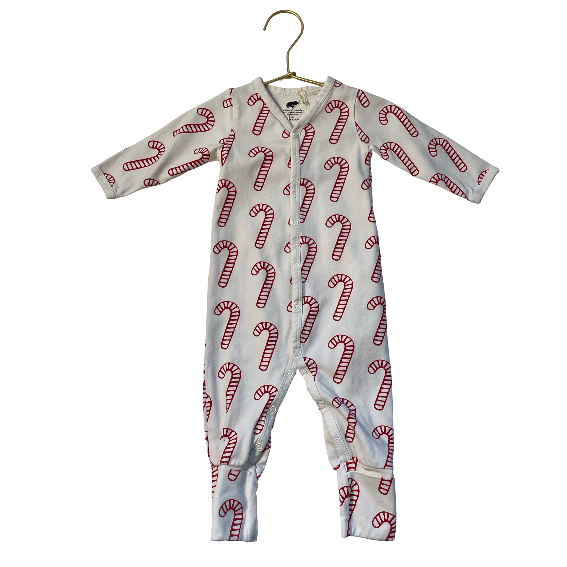 Monica + Andy Ivory & Red Candy Cane Print One-Piece - Size 3-6 Mo