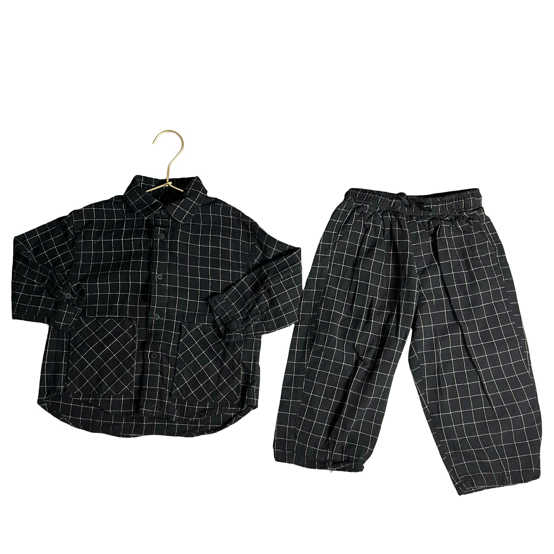Zara Black & Ivory Windowpane Button Down & Pant Set - Size 3